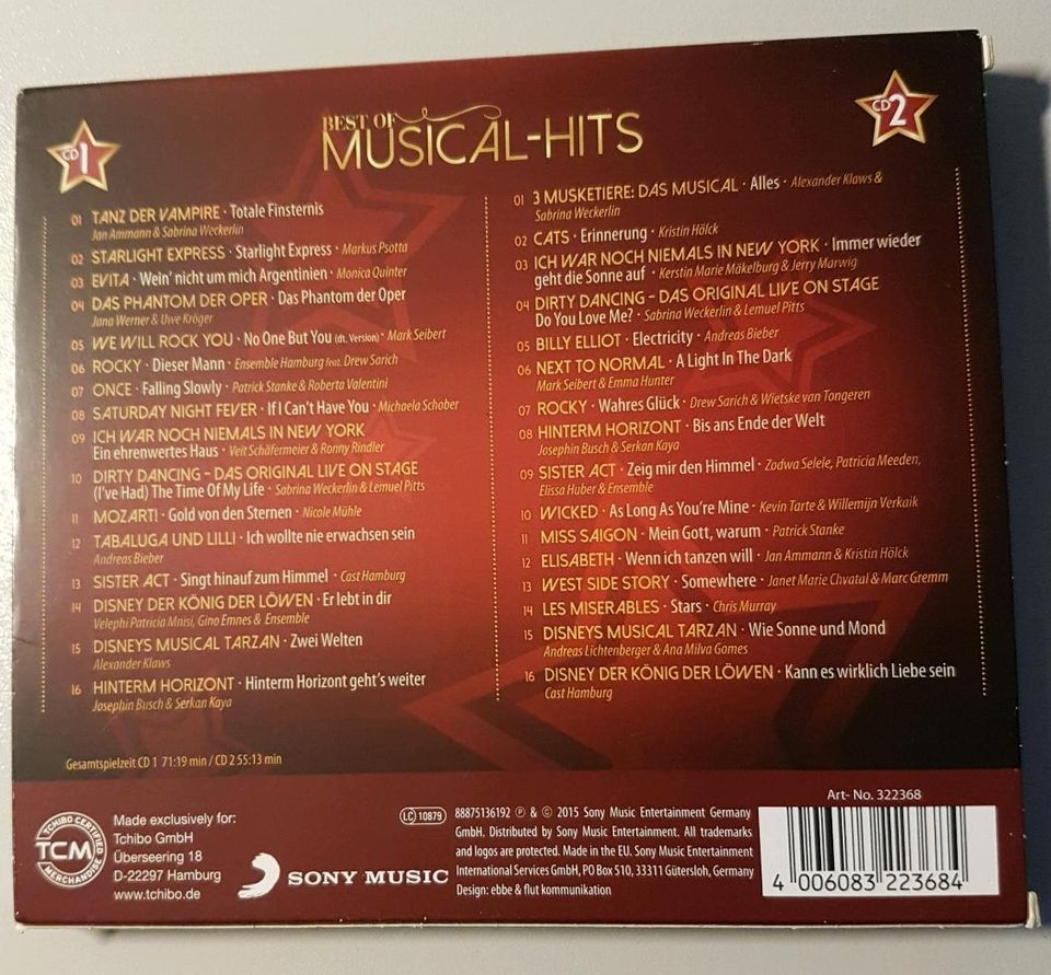 2CDs Best of Musical-Hits (wie Neu) in Duisburg