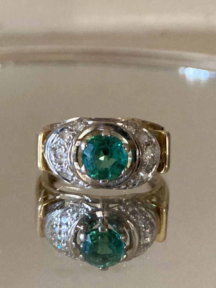Art Deco Ring 585 Gold, Platin , Diamanten Turmalin in Schladen