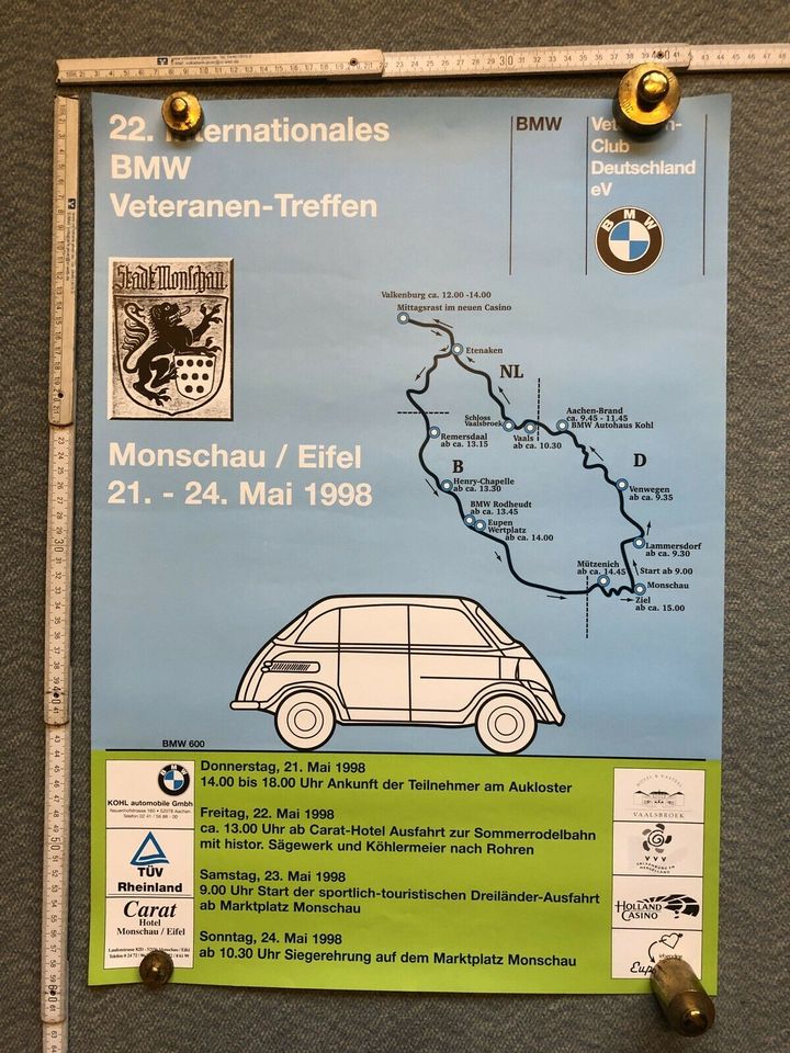 Plakat 22. Intern. BMW Veteranen-Treffen Monschau 1998; BMW 600 in Bremen