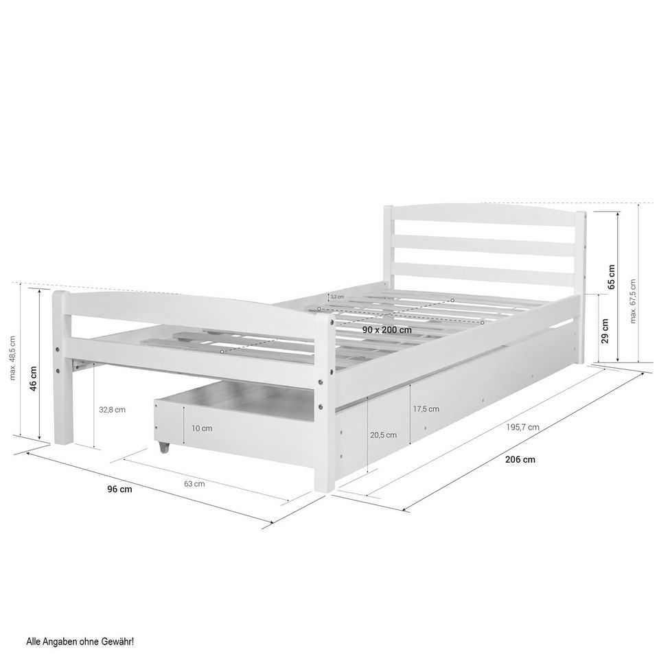 Bett Holzbett Kinderbett Bettkasten Holz Weiss 90x200 NEU 067-Ma in Wiesbaden