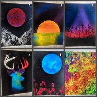 Bild Abstrakt Planet Sonne Paint Spray Art Handmade 40x29,5cm Bayern - Steinach b. Straubing Vorschau