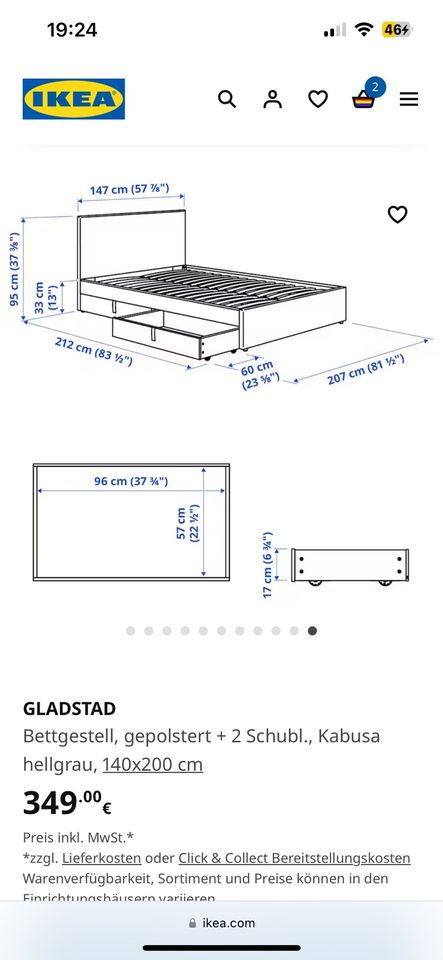 IKEA GLADSTED Bett 140x200cm in Alpen