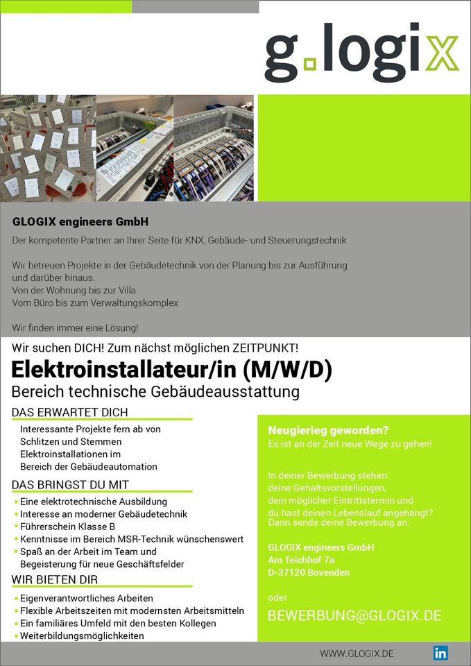 Wir suchen dich Elektroinstallateur/in (M/W/D) in Bovenden