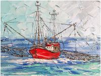 Ölbild 40x50x2 cm Fischerboot beim Fischern Ostsee Maritim Mecklenburg-Vorpommern - Jarmen Vorschau