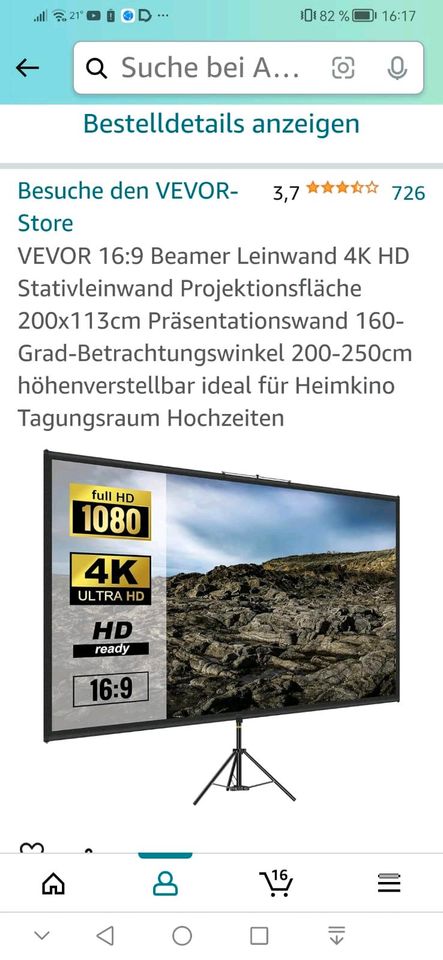 Beamer,4k Leinwand und Stativ. in Ludwigshafen