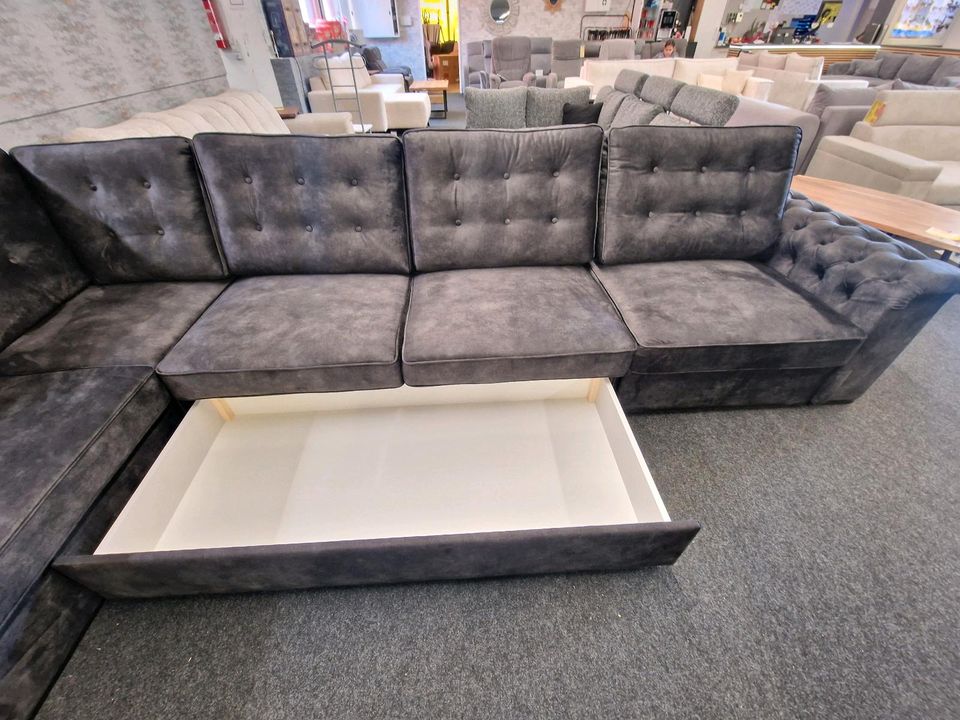 Sofa XXL- Wohnlandschaft Couch L-Form grau mit Schlaffunktion Bettkasten Möbel Wurm wohnen WIR LIEFERN DEUTSCHLANDWEIT in Osnabrück