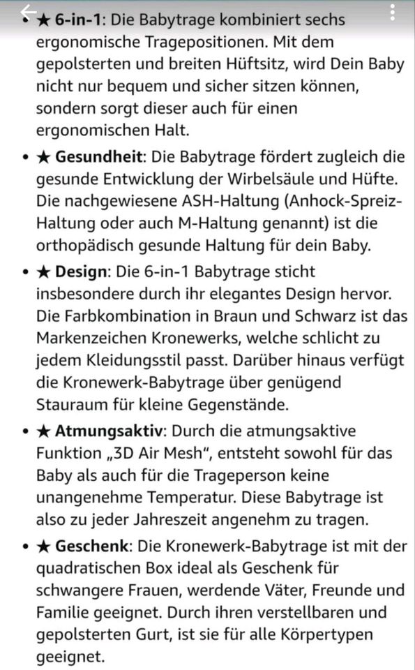 Babytrage von Kronewerk bis 15 kg in Rudolstadt