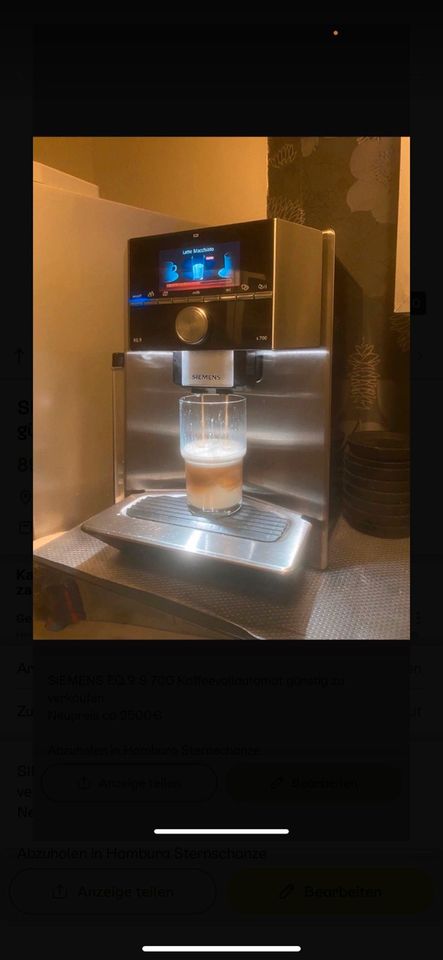 SIEMENS EQ.9 S 700 Kaffeevollautomat günstig zu verkaufen in Hamburg