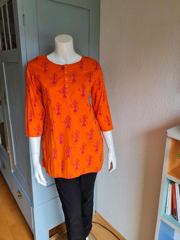 Bluse Tunika S M orange pink neon farbenfroh Afrika Baumwolle in Otterfing