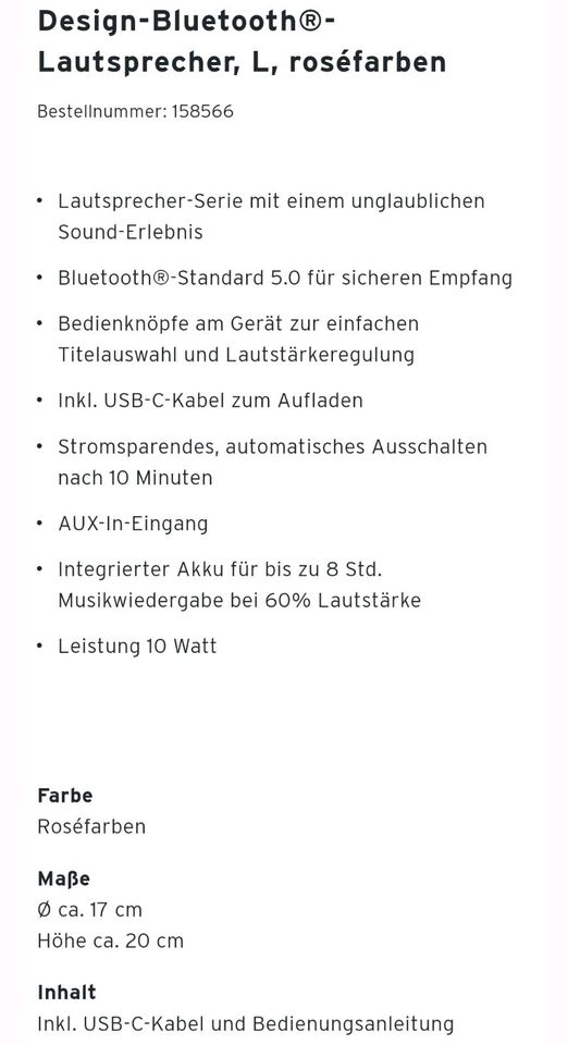 Bluetooth Lautsprecher rosa in Blomberg