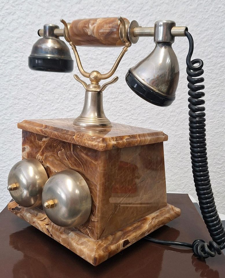 Onyx Marmor Nostalgie Telefon mit Wählscheibe, 24 carat in Münster