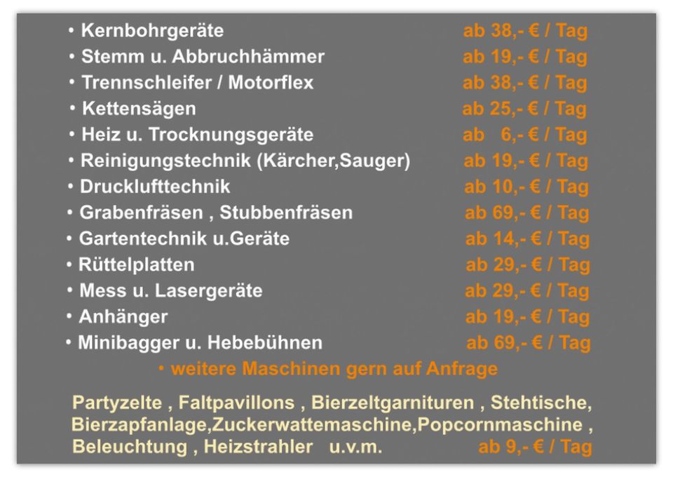 MIETE ✅  Grabenfräse , Wurzelfräse , Rüttelplatte , Wiesenmäher , Bautrockner in Oranienburg