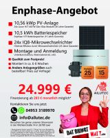 Ailutec-Enphase-Angebot! Schlüsselfertige 10,56 kWp Photovoltaik-, PV-Anlage 440 W Endphase Glas-Glas Module mit IQ8-Mikrowechselrichter + 10,5 kWh Batteriespeicher + Unterkonstruktion + Montage Niedersachsen - Weener Vorschau