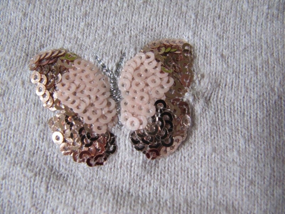 Pullover H&M 98/104 beige Schmetterlinge Pailletten; rosa Ringel in Weimar