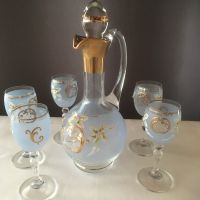 Karaffenset Gläser Bohemia Glass 5 Gläser Blau  Verziert neuwerti Freiburg im Breisgau - March Vorschau