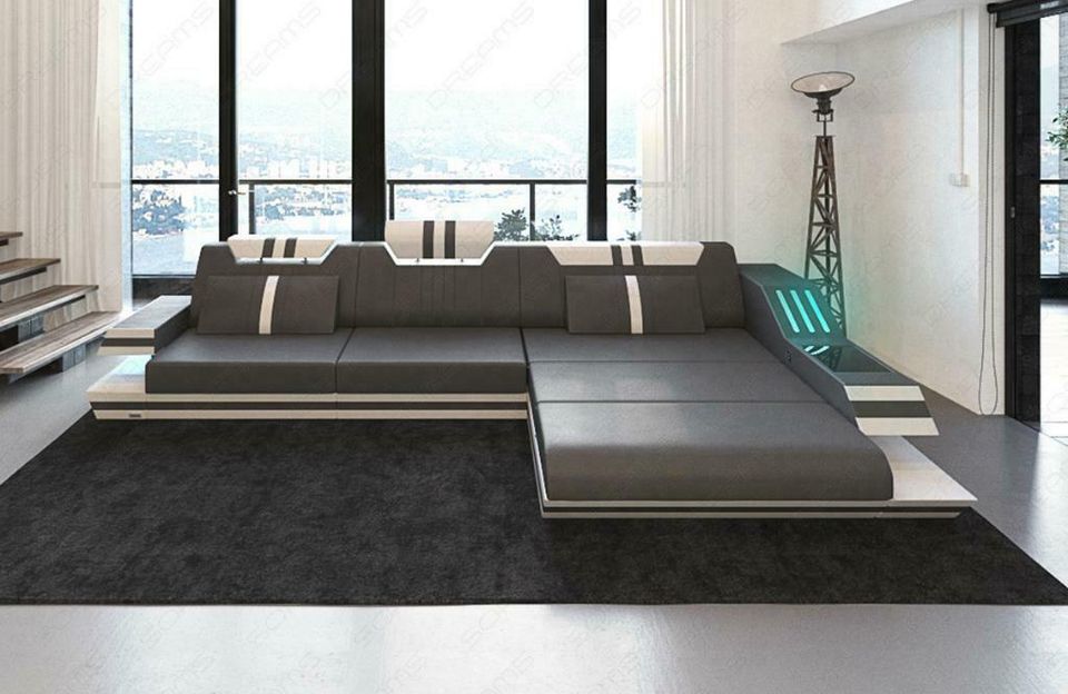 Ledersofa Ravenna L Form Ecksofa mit Ottomane LED Design Couch in Berlin