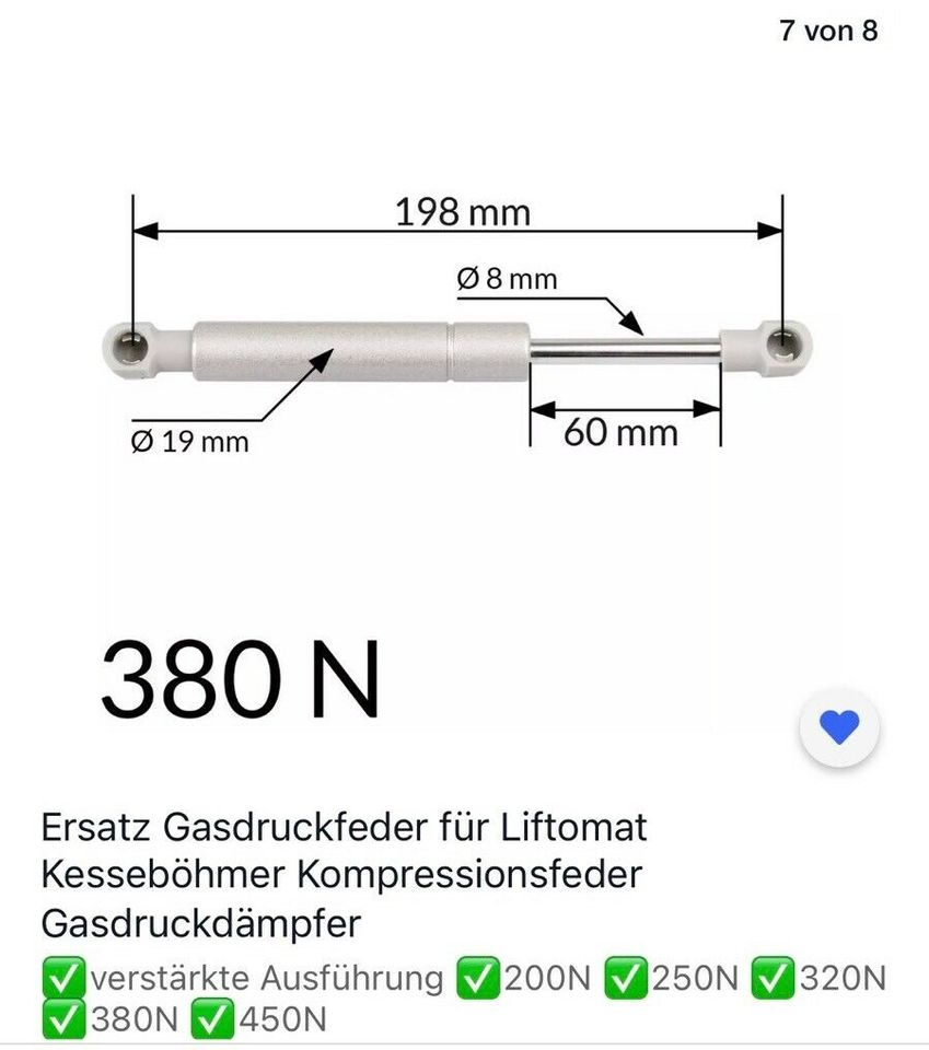 Kesseböhmer Gasdruckfeder Lift o Mat 250N Gasdruckdämpfer Kompressionsfeder