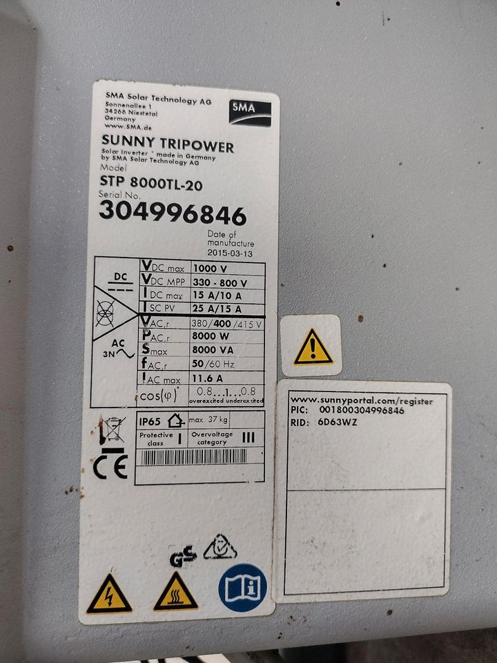 Wechselrichter Photovoltaik Sunny Tripower STP 8000TL-20 in Ponitz