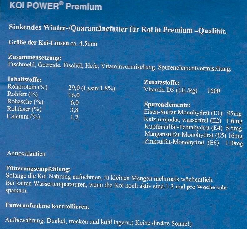 KOI POWER® Premium+ sinkend, 3 kg. Winter-/Quarantänefutter, Koi in Neuwied