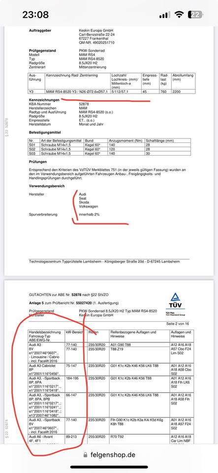 Audi Seat Skoda Volkswagen 20 Zoll Felgen Alufelgen MAM RS4 in Berlin