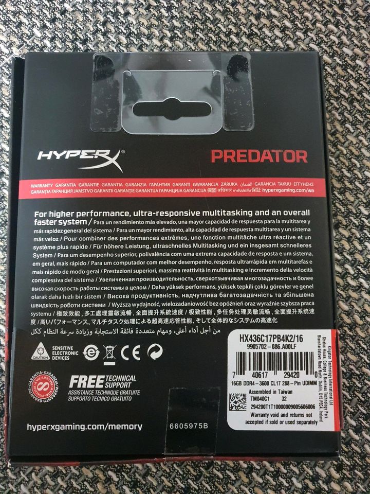 Hyper X Predator DDR4-3600 MHz CL17 XMP OVP 16GB (2x 8gb) in Niersbach