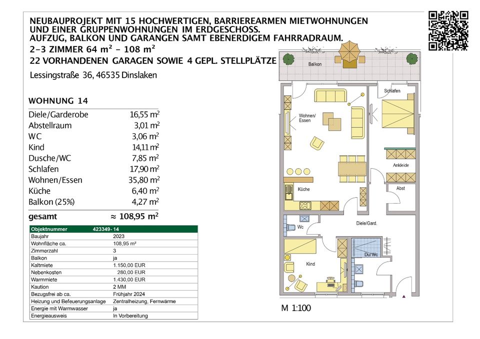 Dinslaken-Stadtmitte-Mitten im Leben-Mitten in der Stadt  680 - 1150€ * 64,85 - 108,95 m² *  Bezug ca. II. Quartal 2024  15 Passende Wohneinheiten in diesem Projekt in Dinslaken