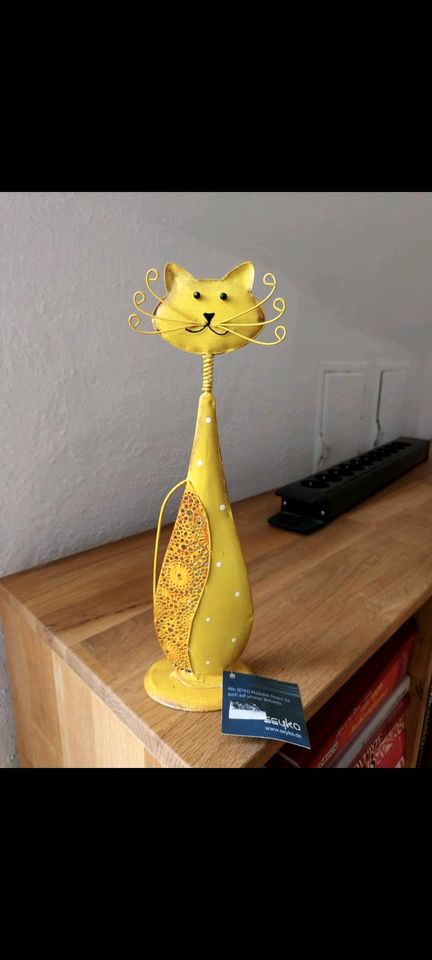 Gelbe Syko Metall Katze ca. 16 cm hoch in Stuttgart