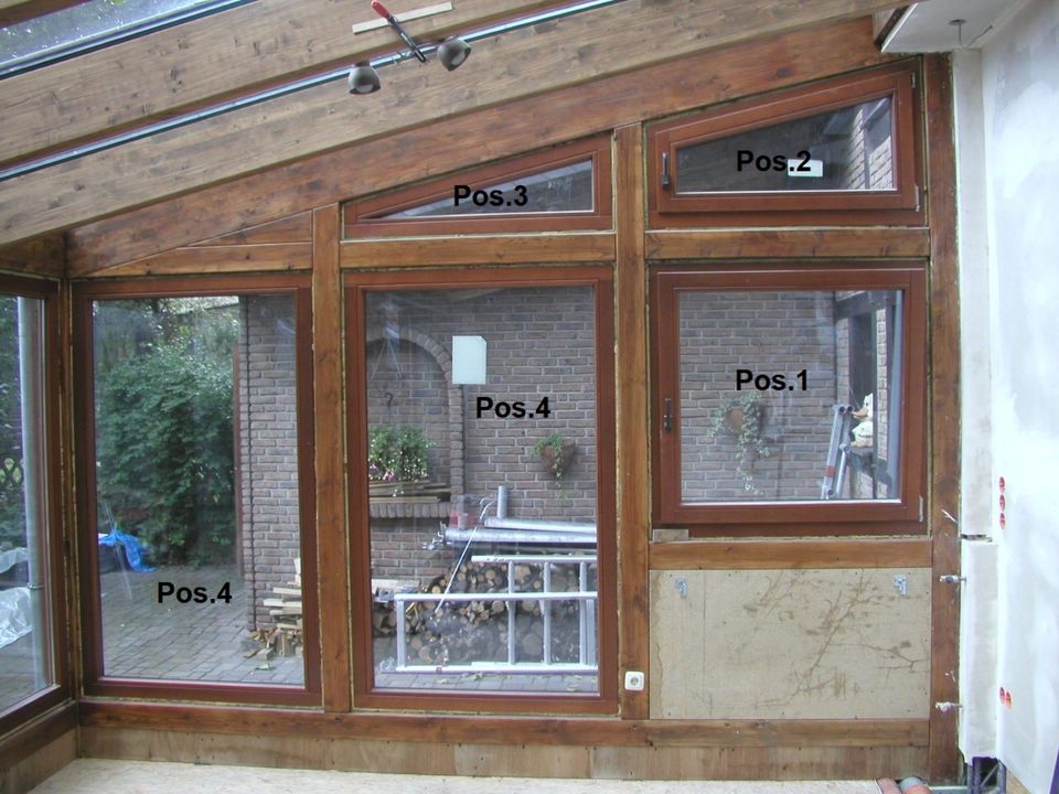 2 Fenster und 3 Fensterrahmen mit Festverglasung aus Meranti in Bottrop