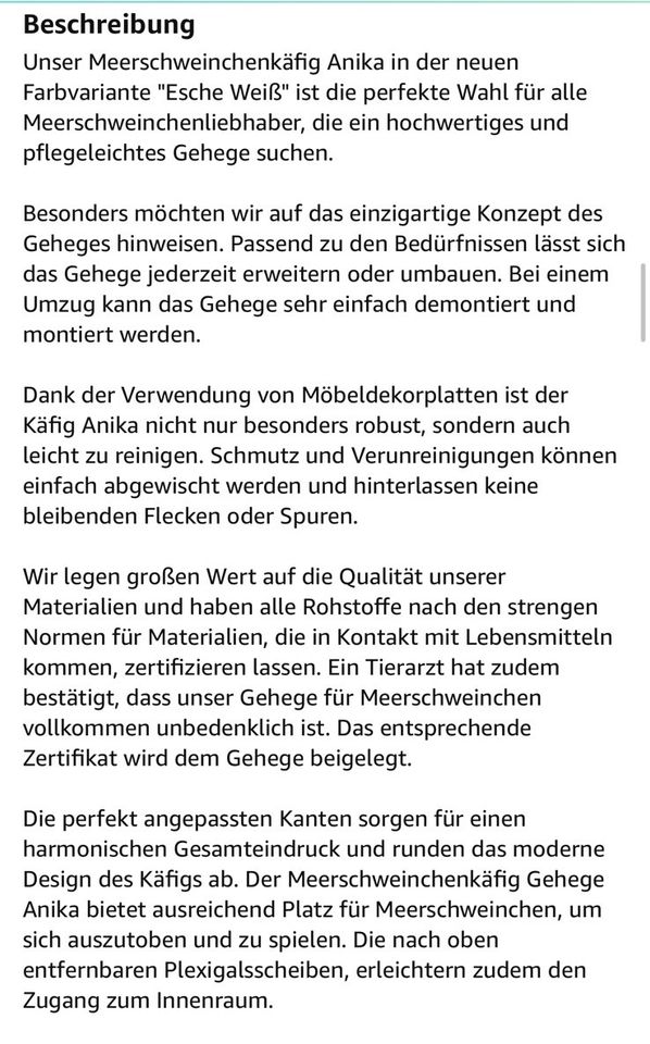 Happy-Nager Meerschweinchenkäfig Anika Esche weiß Länge: 1,44 m in Erftstadt