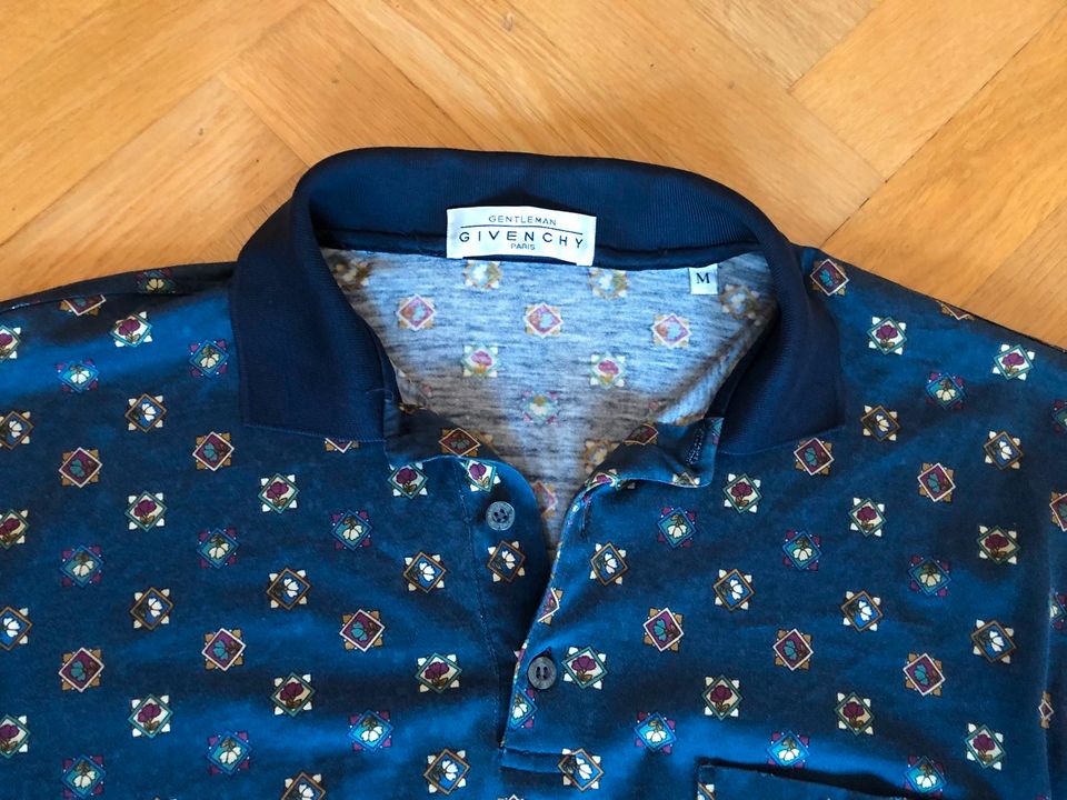 Givenchy Paris Vintage Polo Hemd Langarm Shirt Blau Muster M Edel in München