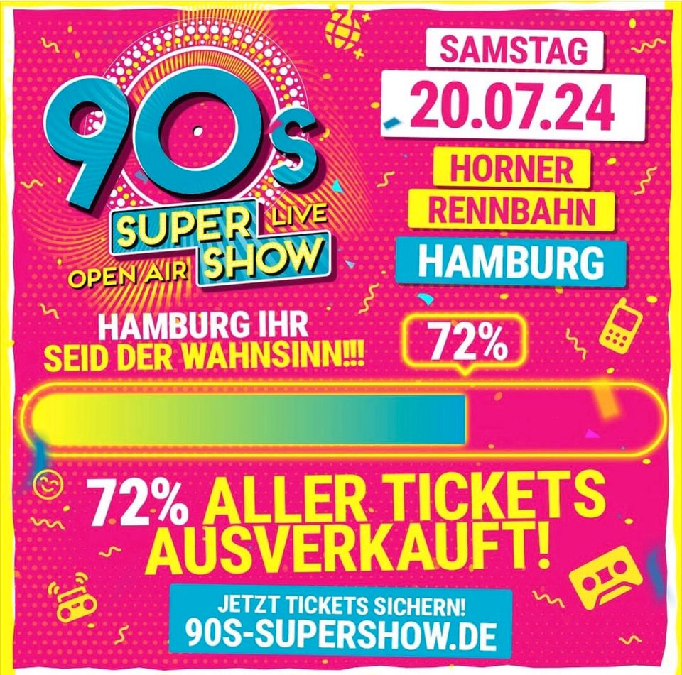 2 Tickets 90er Super Show Party Hamburg 20.07.2024 in Hamburg