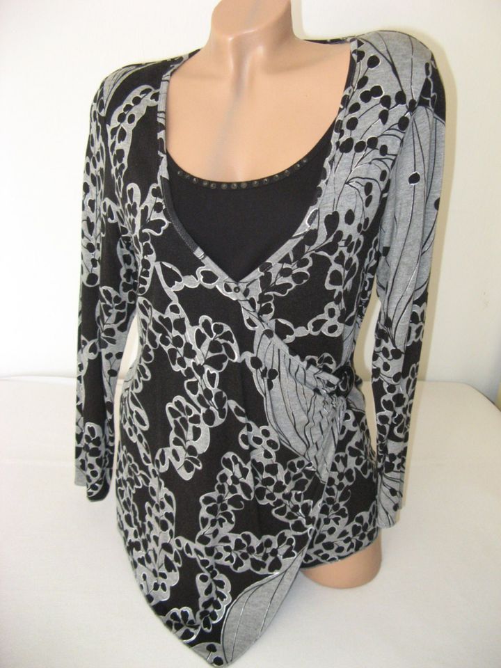 Bluse Longshirt Festlich Schwarz/Grau/Silber Gr.L Zipfelshirt in Herne