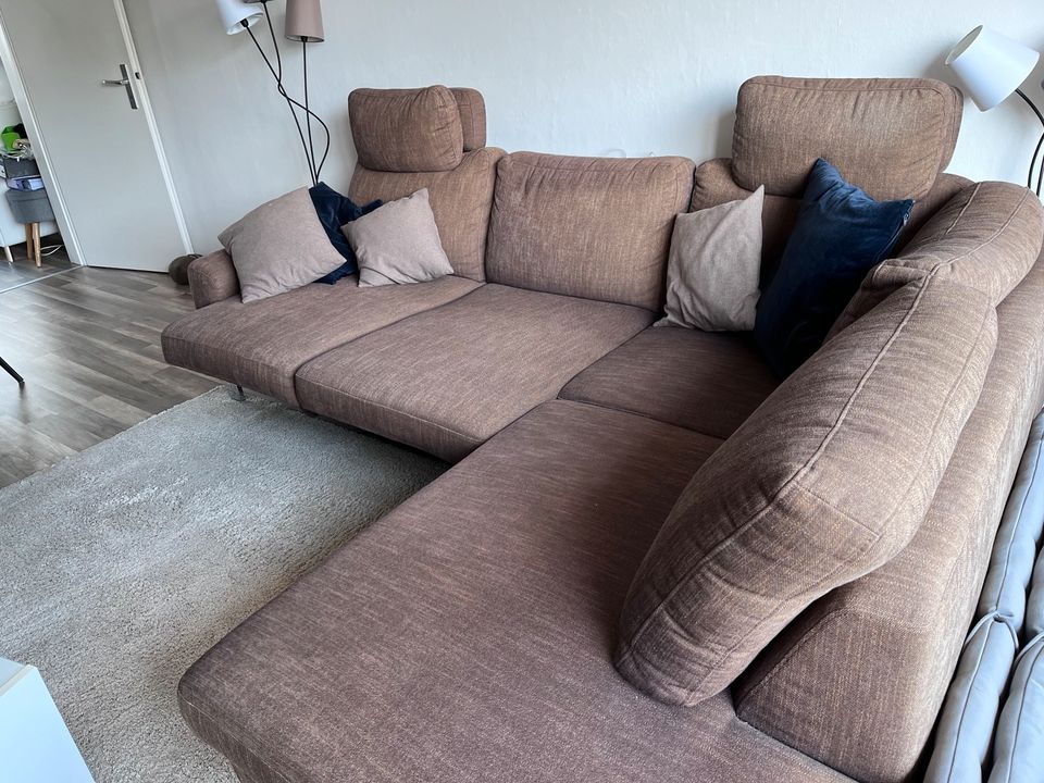 Dreisitzer-Couch mit Ottomane, braun, Stauraum in Unna