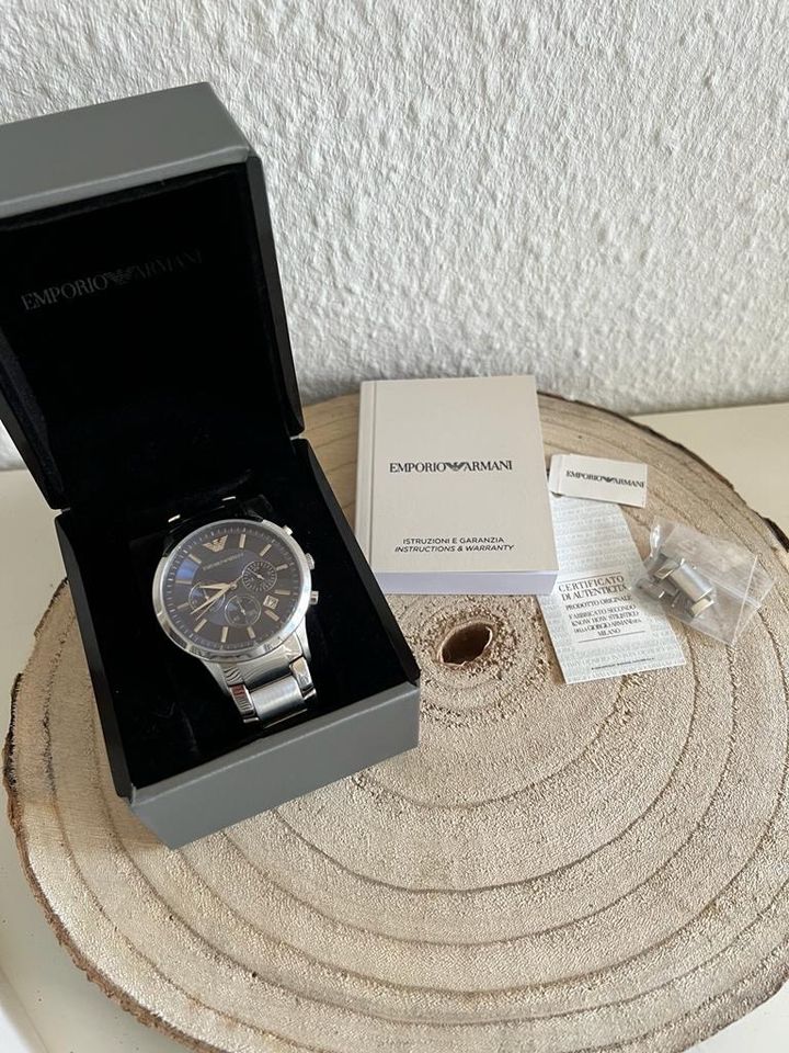 Herrenuhr Chronograph Emporio Armani Silber blaues Ziffernblatt in Bielefeld