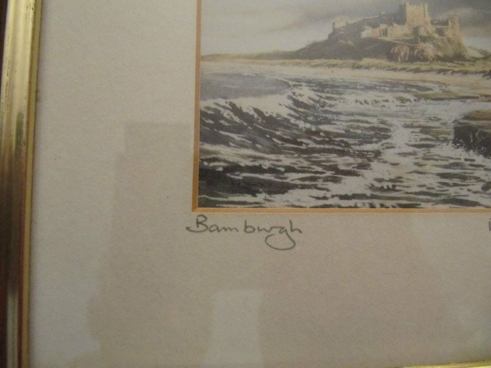 signiertes gerahmtes engliches Bild Gemälde Bamburgh Castle ! in Hoya