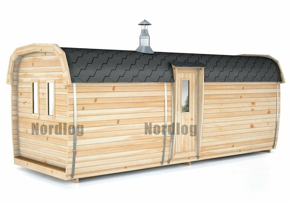 LUXURY NordLog SAUNA BUS 2,3 x 5,9m /Einfache Bänke/ GARTENSAUNA in Weil der Stadt