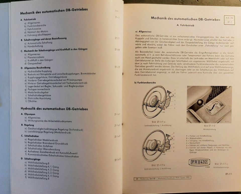 Mercedes Werkstattbuch Automatik Getriebe 220SE 230SL usw. in Stuttgart