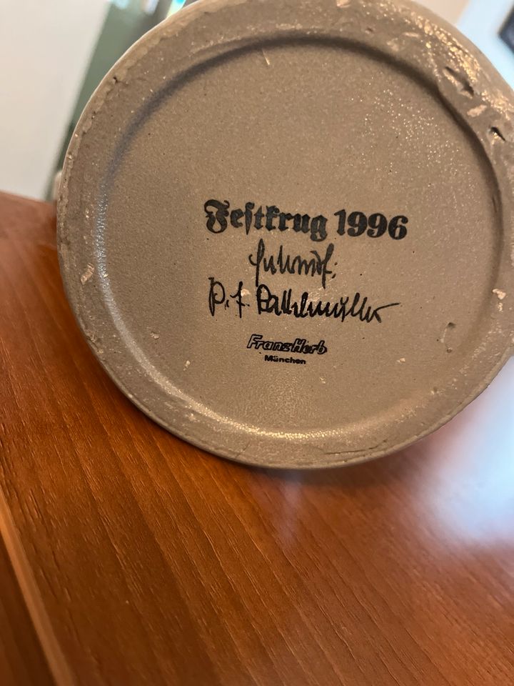 Augustiner Bierkrug Sammlerstück aus 1996 1 Liter Zinndeckel in Braunsbedra