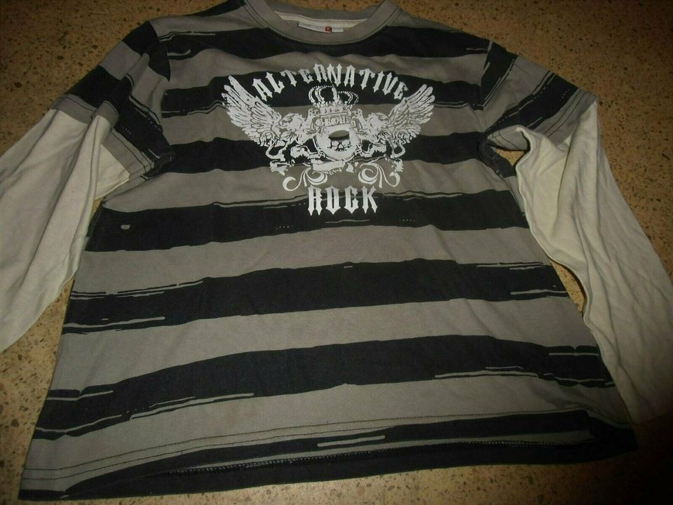 langarm Shirt mehrfarbig grau mit Rock Motiv, Gr.128 in Demitz-Thumitz