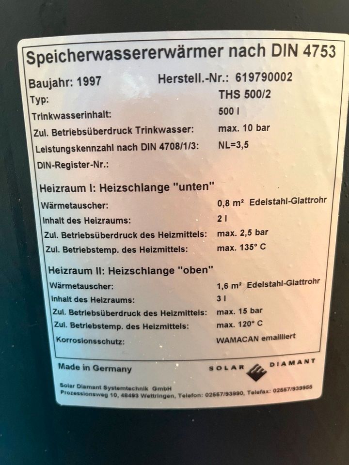 Pufferspeicher THS 500/2 500l Liter 2 Wärmetauscher m. Isolierung in Puderbach