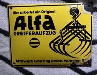 Emaille Schild Alfa Greiferaufzug, 1950er Jahre Niedersachsen - Bramsche Vorschau