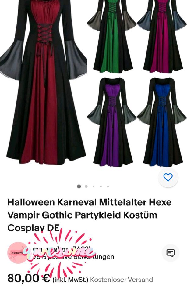 Mittelalter Kleid Gothik Faschingskostüm Damen XXL NEU in Kölleda