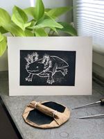 Lotte the Axolotl - handgemachter Linoldruck DIN A5 Stuttgart - Stuttgart-Süd Vorschau