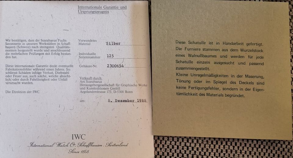 IWC Scarabaeus Fuchs Savonette Tascheuhr Uhr Limited 925 Sterling weihnachten Geschenk Versand Händler DHL Echt in Igel