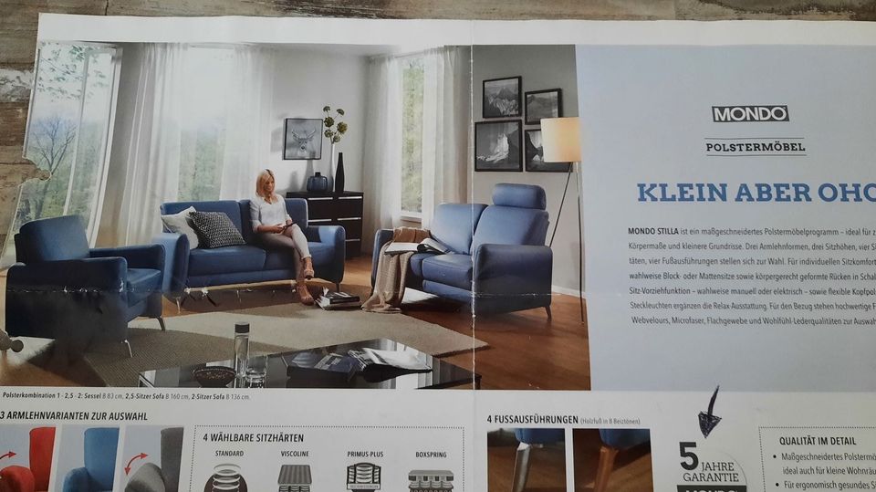 Couch 2- Sitzer Leder, von Mondo u. Sessel mit Hocker, blau in Dortmund