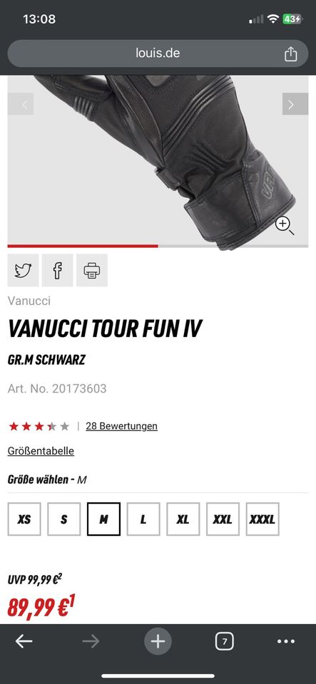 Vanucci Motorrad Handschuhe Größe M neuwertig in Tosterglope