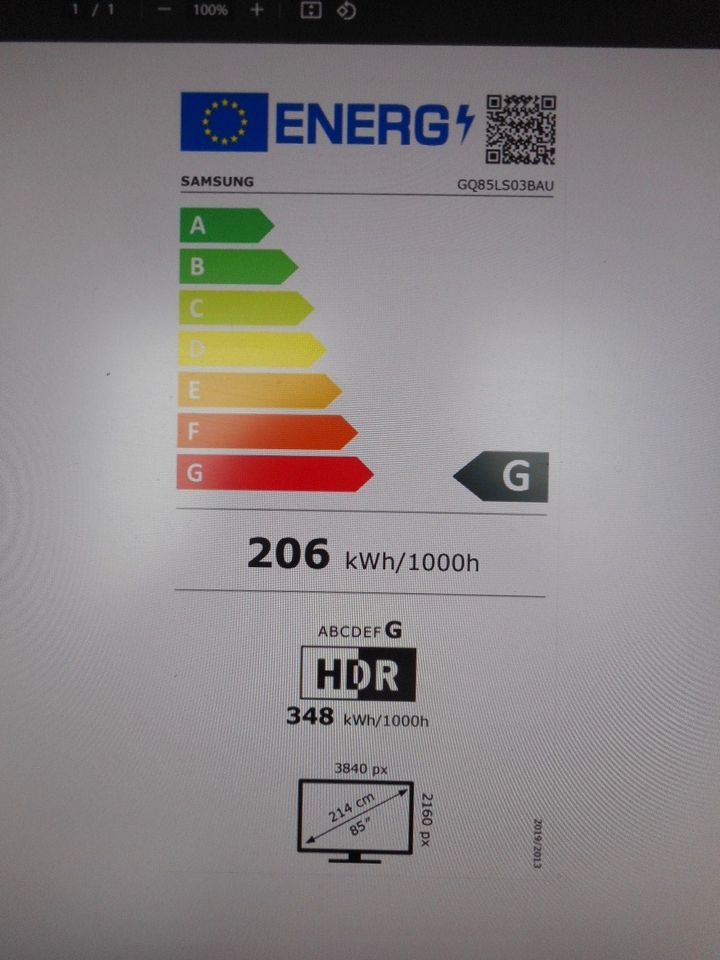 Samsung The Frame 85" QLED 4K The Frame GQ-LS03B Energieklasse G in Hannover