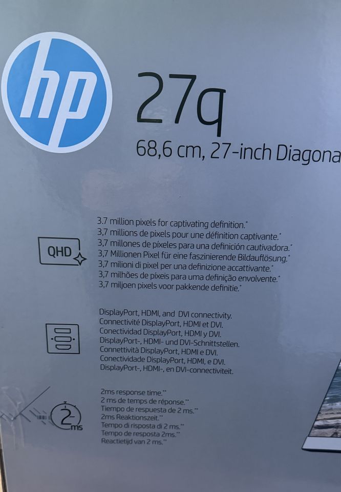 HP Monitor 27 Zoll QHD 2ms OVP in Schnabelwaid