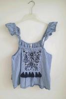 Top Shirt gestreift Blumen Stickerei Quaste Blau Weiß S 36 Zara Sachsen-Anhalt - Zeitz Vorschau