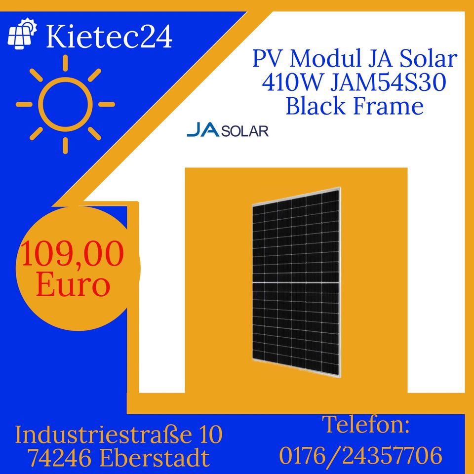 Photovoltaik PV Modul JA Solar 410W JAM54S30 Black Frame in  Baden-Württemberg - Eberstadt | eBay Kleinanzeigen ist jetzt Kleinanzeigen